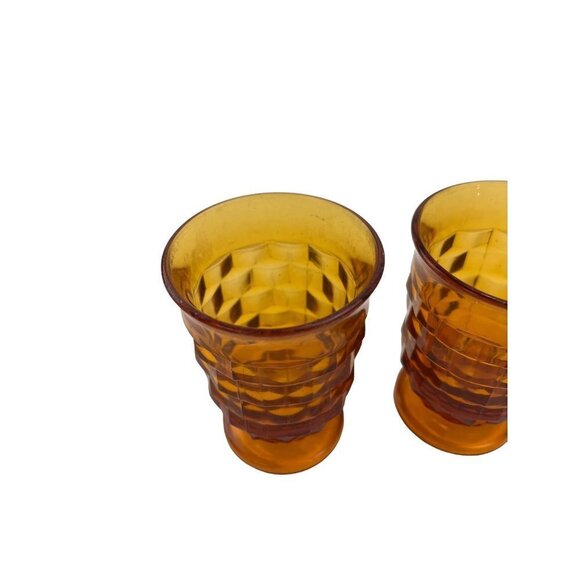 Vintage Amber Cut Footed Glasses Short Indiana Whitehall MCM 3QTY - Picture 4 of 7